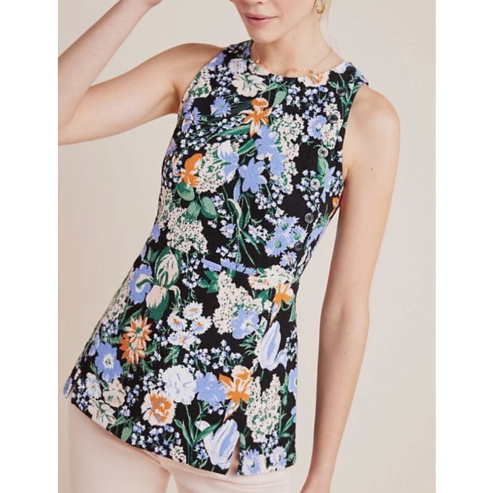 NWT Anthropologie Maeve Brenner Floral Sleeveless Peplum Top Size Small